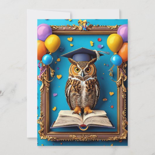 🦉スマートフクロウの卒業式お祝い 🦉 招待状 (正面)