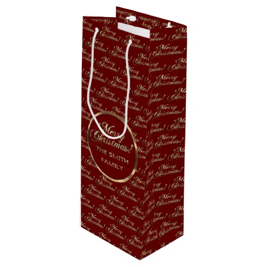 スミス一家のクリスマスレッドフェイク金ゴールド脚本 ワインギフトバッグ (正面アングル)
