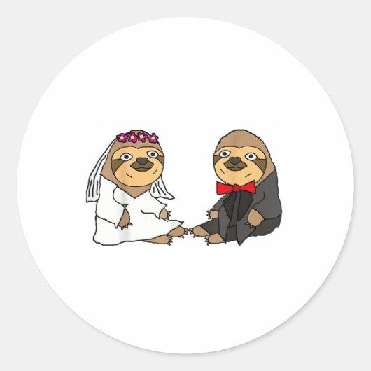 スミレおもしろいトデイティーズSloth Bride And Groom結婚's ラウンドシール (正面)