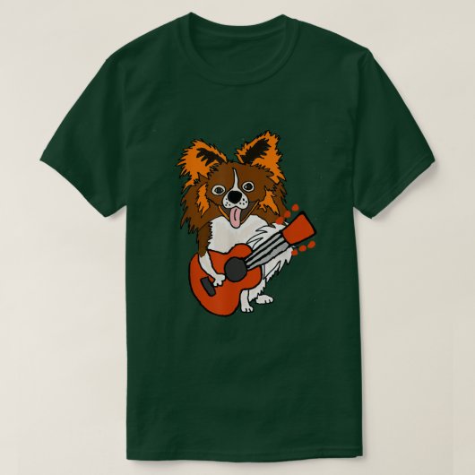 スミレおもしろいモティーPapillon Dog遊's Guitar 28 Tシャツ (デザイン正面)