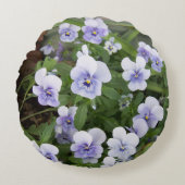 スミレとパープルパンジーフローラガーデン枕 ラウンドクッション (正面)