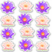 スミレとピンクの蓮の花ステッカー シール (正面)