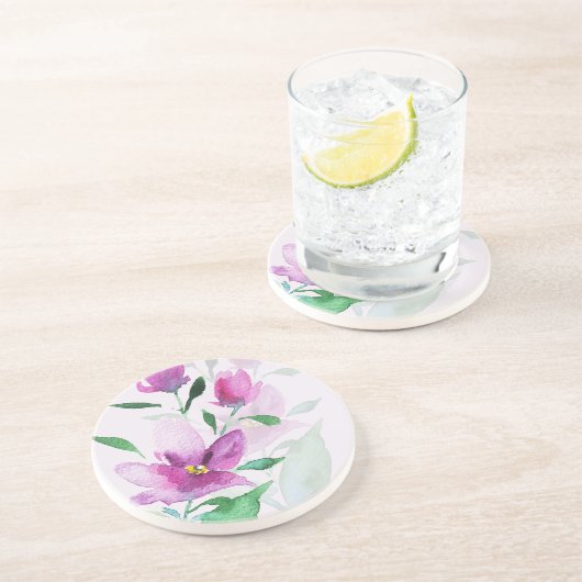 スミレの水彩アートの花のユニークさ コースター (側面)