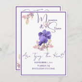 スミレの花が日付のカードを結婚保存する 招待状 (正面/裏面)