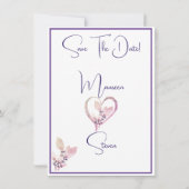 スミレの花が日付のカードを結婚保存する 招待状 (裏面)