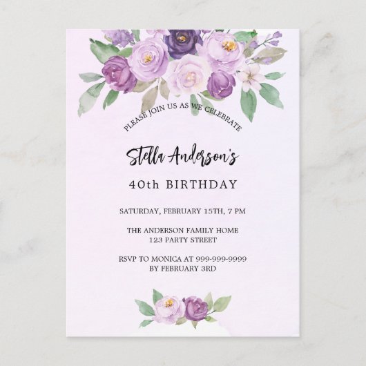 スミレの花の緑の誕生日 インビテーションポストカード (正面)