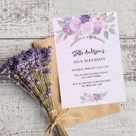スミレの花の緑の豪華な誕生日 招待状