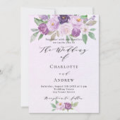 スミレの花バラの緑の結婚豪華さ 招待状 (正面)