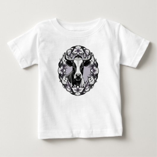 スミレの花輪に囲まれた乳牛 ベビーTシャツ (正面)