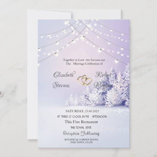 スミレ冬の風景の森の文字列ライト 招待状 (正面)