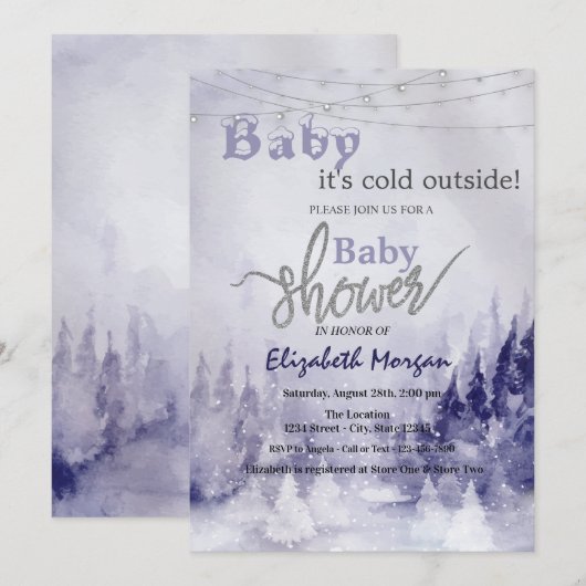 スミレ冬の風景雪 招待状 (正面/裏面)