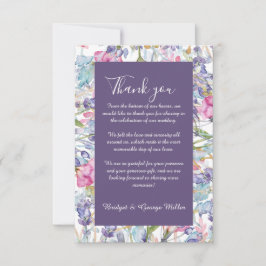 スミレ色パステルワイルドフラワー結婚の緑 サンキューカード