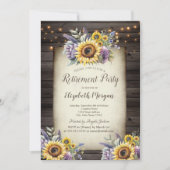 スミレ花ひまわり茶色の木材の退職 招待状 (正面)