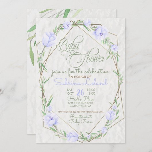 スミレ花緑テラリウム赤ちゃんシャワー 招待状 (正面/裏面)