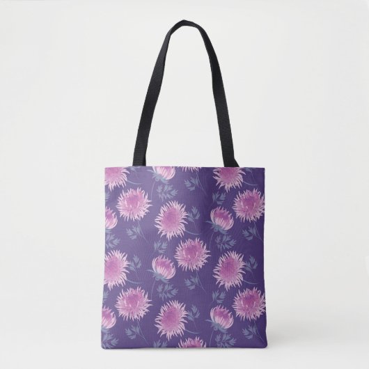 スミレ菊の花のヴィンテージ模様 トートバッグ (正面)