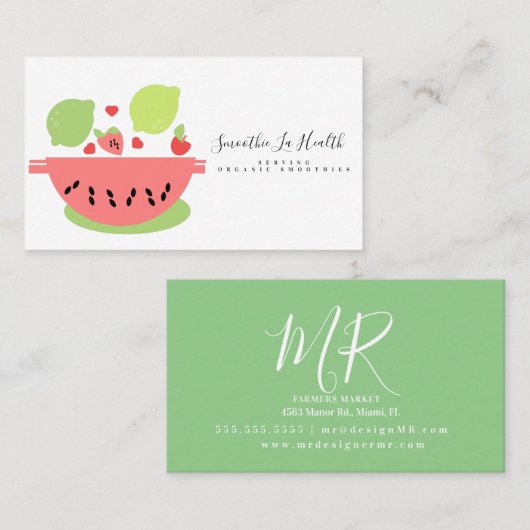 スムージーミルクシェイクフルーツレモンミックスピンクグリーン 名刺 (正面/裏面)