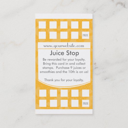 スムージー及びジュースバーの名刺のロイヤリティカード ロイヤリティカード (裏面)