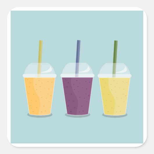 スムージー3ドリンクカラフルスクエアステッカー スクエアシール (正面)