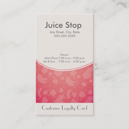 スムージー&ジュースバー名刺ロイヤリティカード ロイヤリティカード (正面)