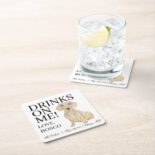 スムースクリームダシュント結婚ドッグ スクエアペーパーコースター (インサイチュ)