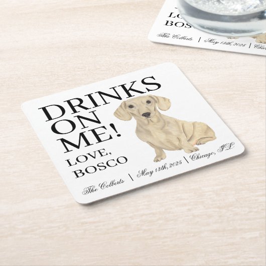 スムースクリームダシュント結婚ドッグ スクエアペーパーコースター (アングル)