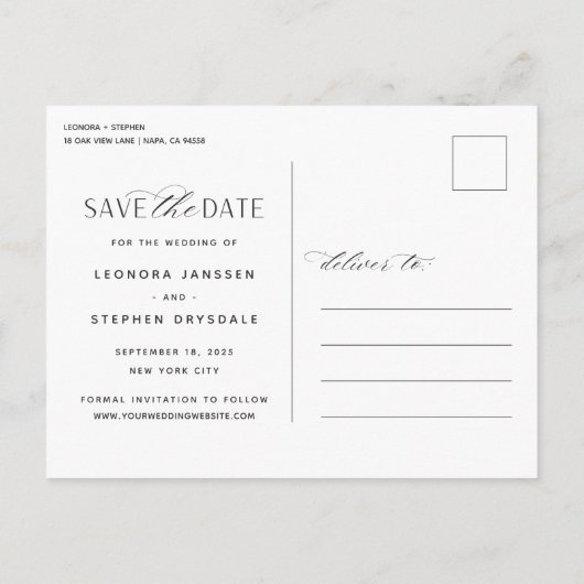 スムーズなスクリプト垂直フォトウェディング日付を保存 案内ポストカード (裏面)