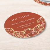 スムーズなスクリプトTerracotta結婚式の日付を保存 ラウンドペーパーコースター (アングル)