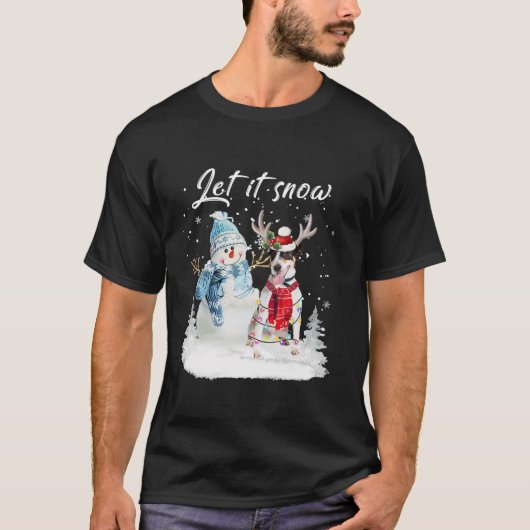 スムーズキツネテリアサンタドッグクリスマス雪だるまXma Tシャツ (正面)