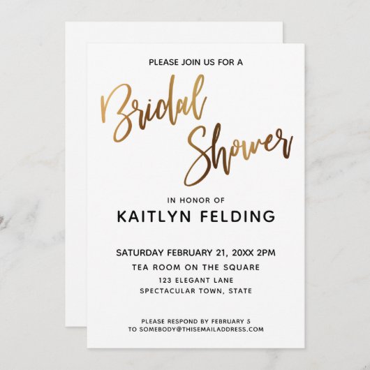 スムーズゴールドオンブレ ブライダルシャワー タイポグラフィ 招待状 (正面/裏面)