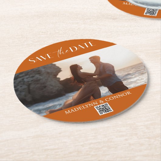 スムーズスクリプトフォトQRコード日付の保存 ラウンドペーパーコースター (アングル)