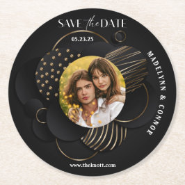 スムーズスクリプト縦写真 Save the Date ラウンドペーパーコースター