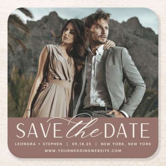 スムーズスクリプト |写真の日付の保存 スクエアペーパーコースター (正面)