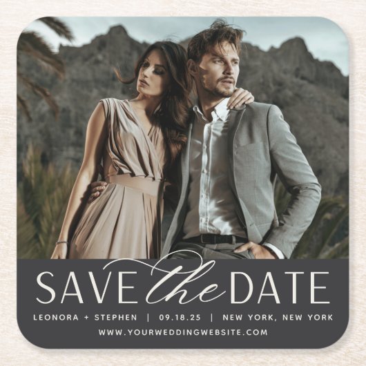 スムーズスクリプト |写真の日付の保存 スクエアペーパーコースター (正面)