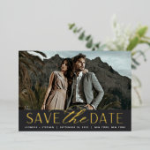 スムーズスクリプト |写真独身の日付の保存 箔招待状 (立ち正面)