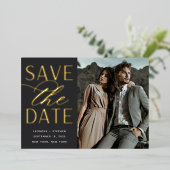 スムーズスクリプト |写真独身の日付の保存 箔招待状 (立ち正面)