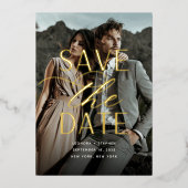 スムーズスクリプト |縦方向の写真の日付を保存 箔招待状 (正面)