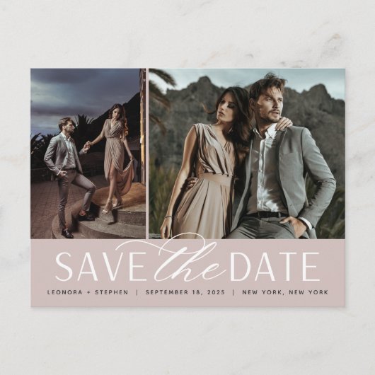 スムーズスクリプト | 2つのフォトウェディング日付を保存 案内ポストカード (正面)