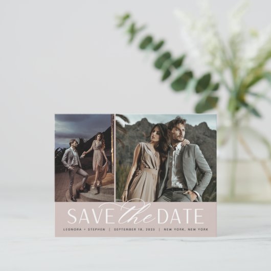 スムーズスクリプト | 2つのフォトウェディング日付を保存 案内ポストカード (スタンド正面)