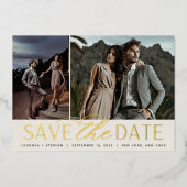 スムーズスクリプト | 2つの写真の日付を保存 箔招待状 (正面)