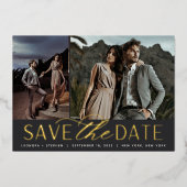 スムーズスクリプト | 2つの写真の日付を保存 箔招待状 (正面)