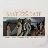 スムーズスクリプト | 3枚の写真の保存日付 箔招待状 (正面)