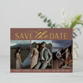 スムーズスクリプト | 3枚の写真の保存日付 箔招待状 (立ち正面)