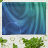 スムーズブルーとグリーンカラーミックス渦 キッチンタオル (折り畳み)