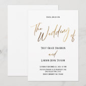 スムーズ ゴールド 手書き シンプル ウェディング オブ 招待状 (正面/裏面)