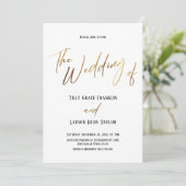 スムーズ ゴールド 手書き シンプル ウェディング 招待状 (スタンド正面)