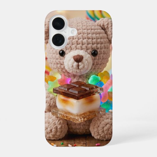 スモアが可愛い編みぐるみテディベア iPhone 16ケース (裏面)