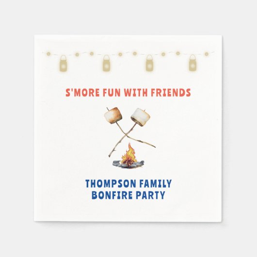 スモアが楽しめるキャンプファイヤー バックヤードクックアウト フレンドギビング スタンダードカクテルナプキン (正面)