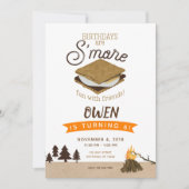 スモアキャンピングおもしろいウィズフレンド誕生日 招待状 (正面)