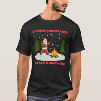 スモアズの雪の結晶とサンタのナイトハイキング クリスマス Tシャツ