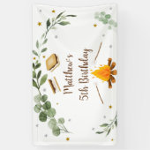 スモアズキャンピングキャンファイアグリーンリー誕生日 横断幕 (縦)